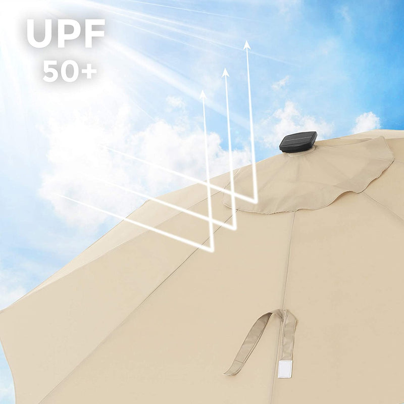 SONGMICS 3m Solar Lighted Outdoor Patio Umbrella Cream