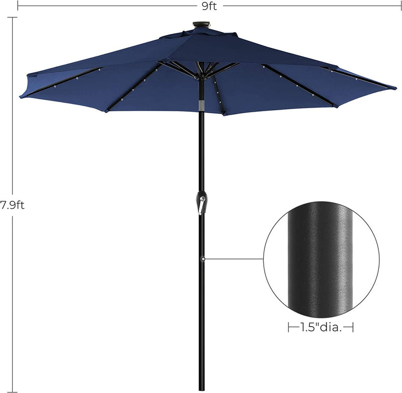SONGMICS 2.7m Solar Lighted Outdoor Patio Umbrella Navy Blue