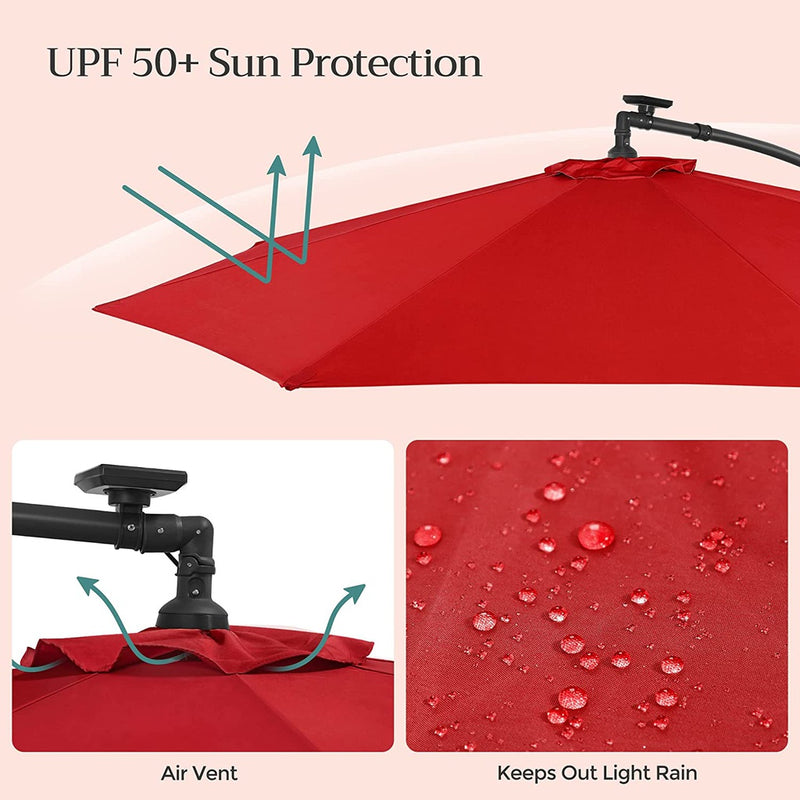 SONGMICS 3m Patio Umbrella with Solar-Powered LED Lights Red