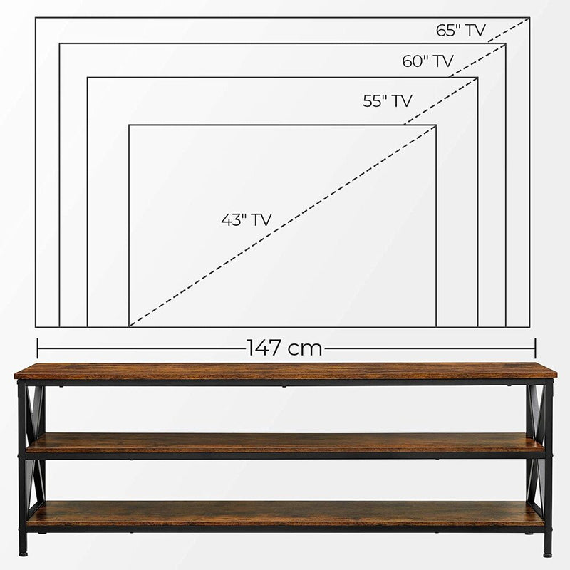 VASAGLE TV Shelf TV Cabinet Lowboard for TVs up to 65 inches Vintage Brown/Black LTV100B01