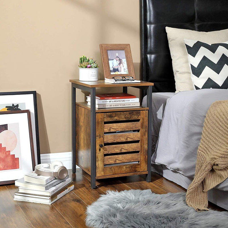VASAGLE Nightstand Bedside Table with 2 Shelves Adjustable Shelf Steel Frame Living Room Bedroom Industrial Style Rustic Brown and Black LET62BX