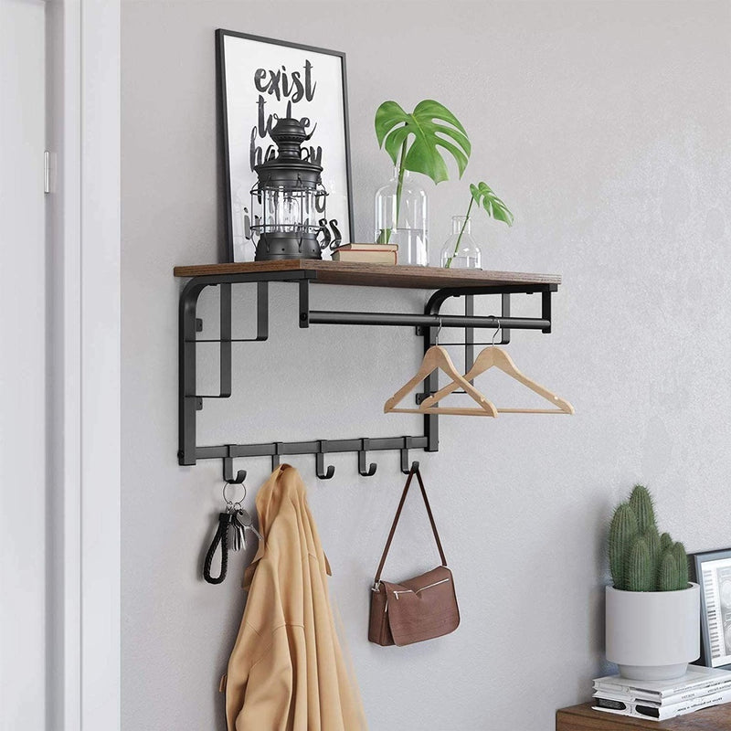 VASAGLE Coat Rack Wall-Mounted Rustic Brown and Black LCR12BX