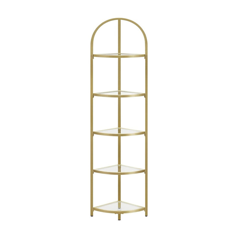VASAGLE 5 Tier Corner Ladder Bookshelf Tempered Glass Modern Style Golden Color