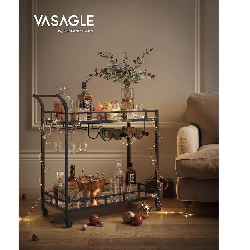 VASAGLE Bar Serving Wine Cart With Wheels And Wine Bottle Holders Black