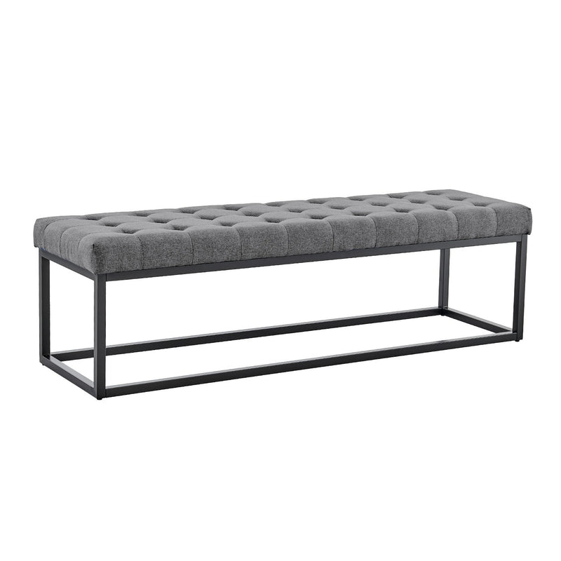 Sarantino Cameron Button-tufted Upholstered Bench With Metal Legs - Dark Grey Linen