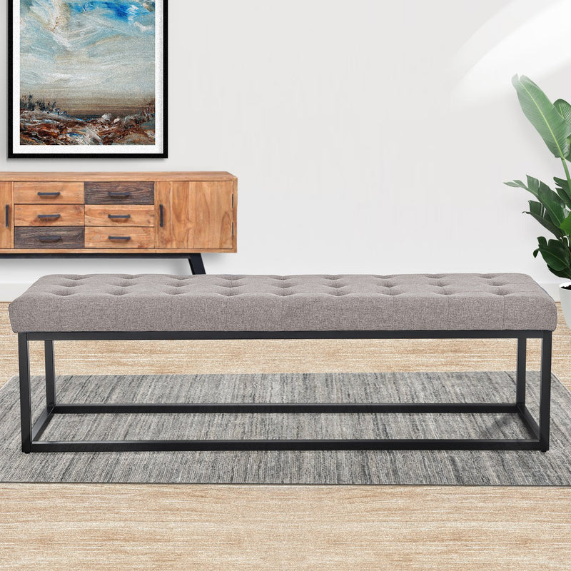 Sarantino Cameron Button-tufted Upholstered Bench With Metal Legs By Sarantino - Light Grey Linen