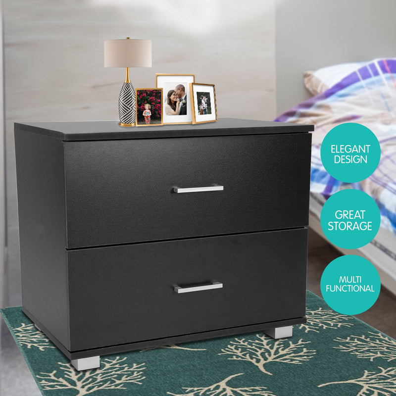 Sarantino Bedside Table Cabinet Storage Chest 2 Drawers Lamp Side Nightstand - Black