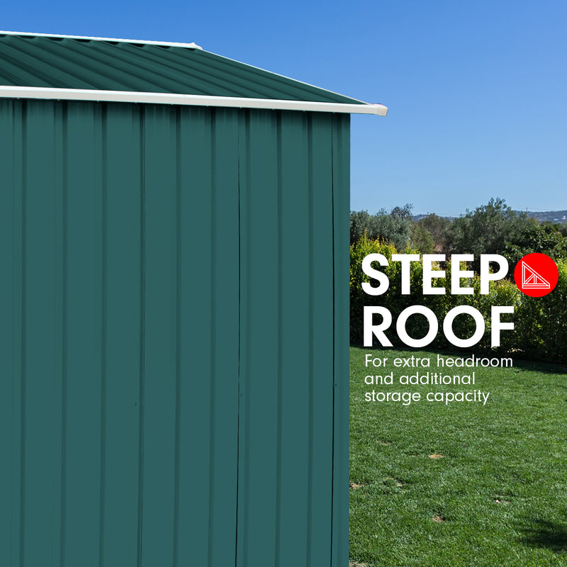 Wallaroo Garden Shed Spire Roof 8x8ft - Green