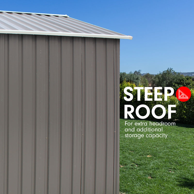 Wallaroo Garden Shed Spire Roof 8ft x 8ft Outdoor Storage Shelter - Grey
