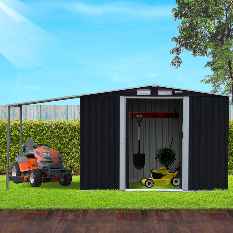 Wallaroo 8x8ft Zinc Steel Garden Shed with Open Storage - Black