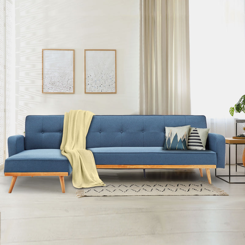 Sarantino 3-Seater Corner Sofa Bed with Chaise Lounge - Blue
