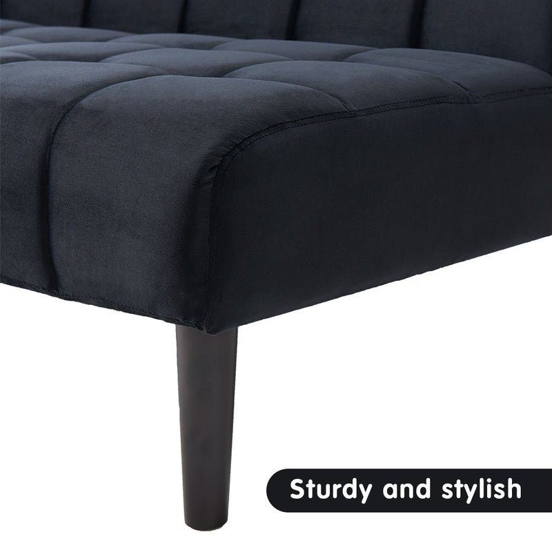 Sarantino Faux Suede Fabric Sofa Bed Furniture Lounge Seat Black