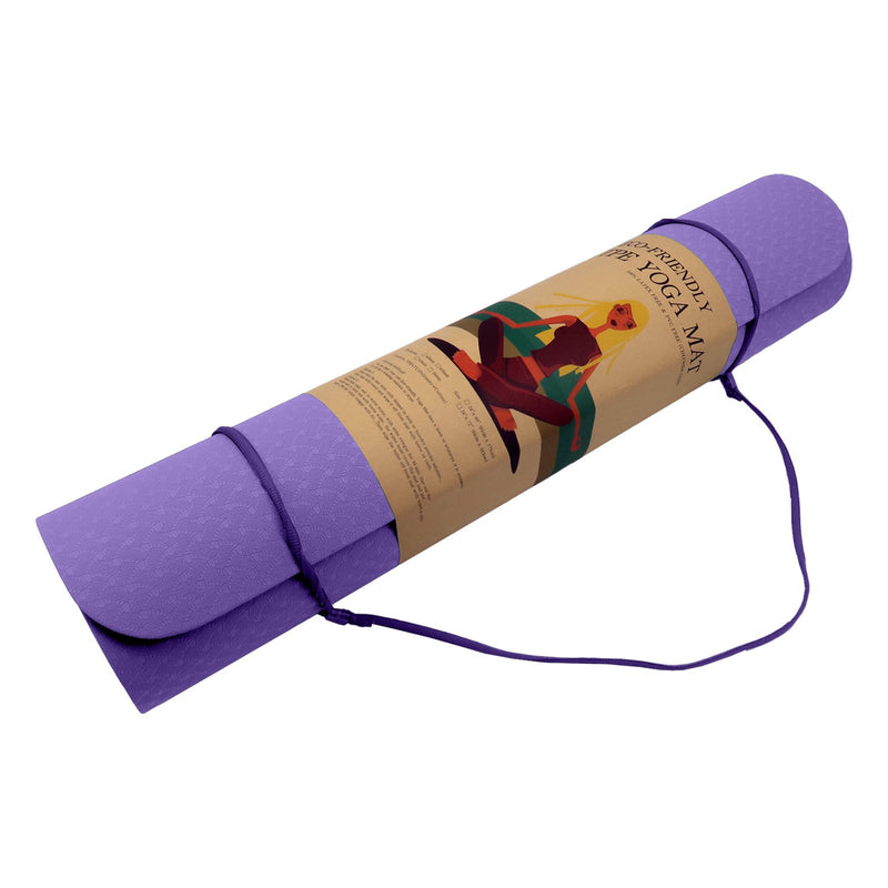 Powertrain Eco-friendly Dual Layer 6mm Yoga Mat | Dark Lavender | Non-slip Surface And Carry Strap For Ultimate Comfort And Portability