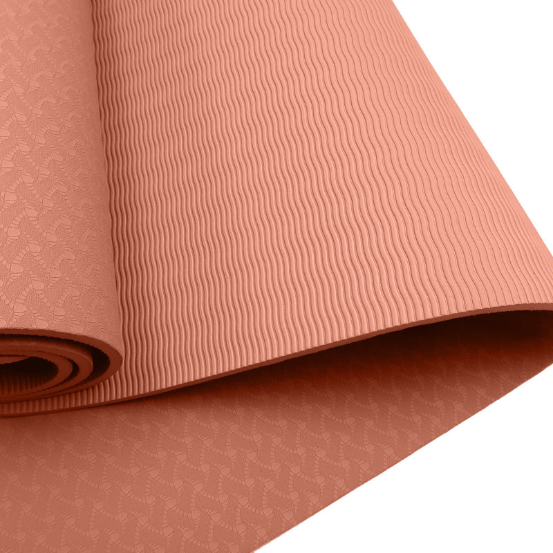 Powertrain Eco-friendly Dual Layer 6mm Yoga Mat | Peach | Non-slip Surface And Carry Strap For Ultimate Comfort And Portability