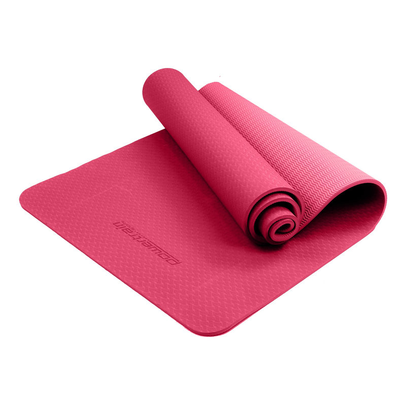 Powertrain Eco-friendly Dual Layer 6mm Yoga Mat | Pink | Non-slip Surface And Carry Strap For Ultimate Comfort And Portability
