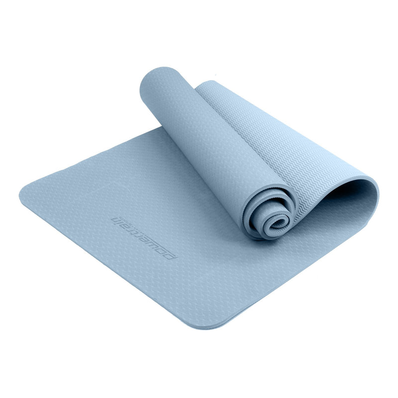 Powertrain Eco-friendly Dual Layer 6mm Yoga Mat | Sky Blue | Non-slip Surface And Carry Strap For Ultimate Comfort And Portability