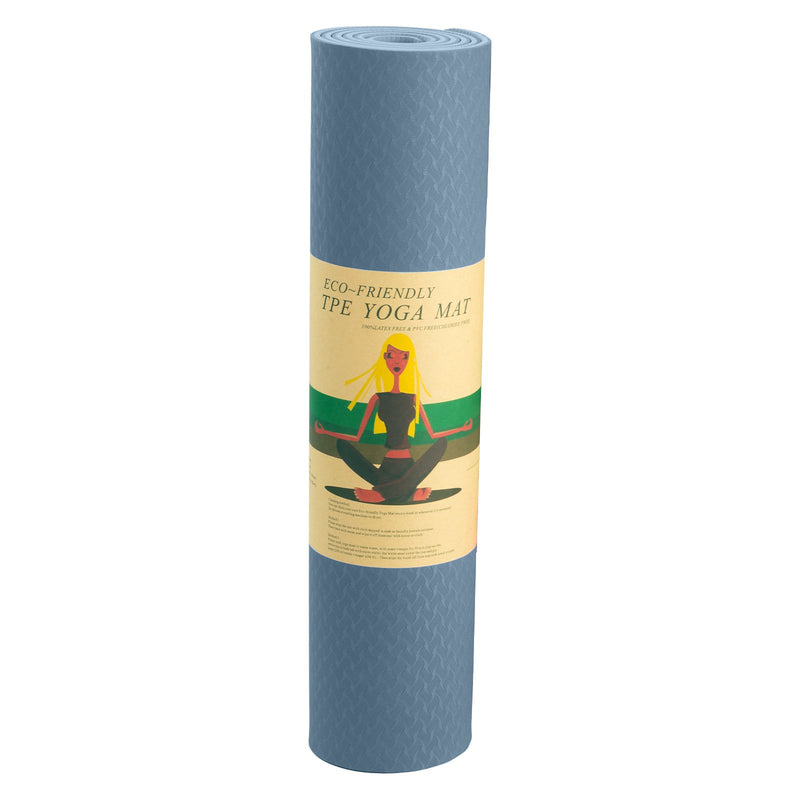 Powertrain Eco-friendly Dual Layer 6mm Yoga Mat | Sky Blue | Non-slip Surface And Carry Strap For Ultimate Comfort And Portability