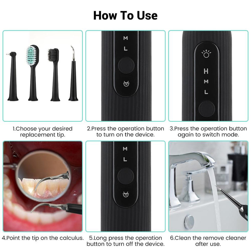 High Frequency Electric Ultrasonic Dental Tartar Plaque Calculus Tooth Remover Set Kits Cleaner with LED Screen White