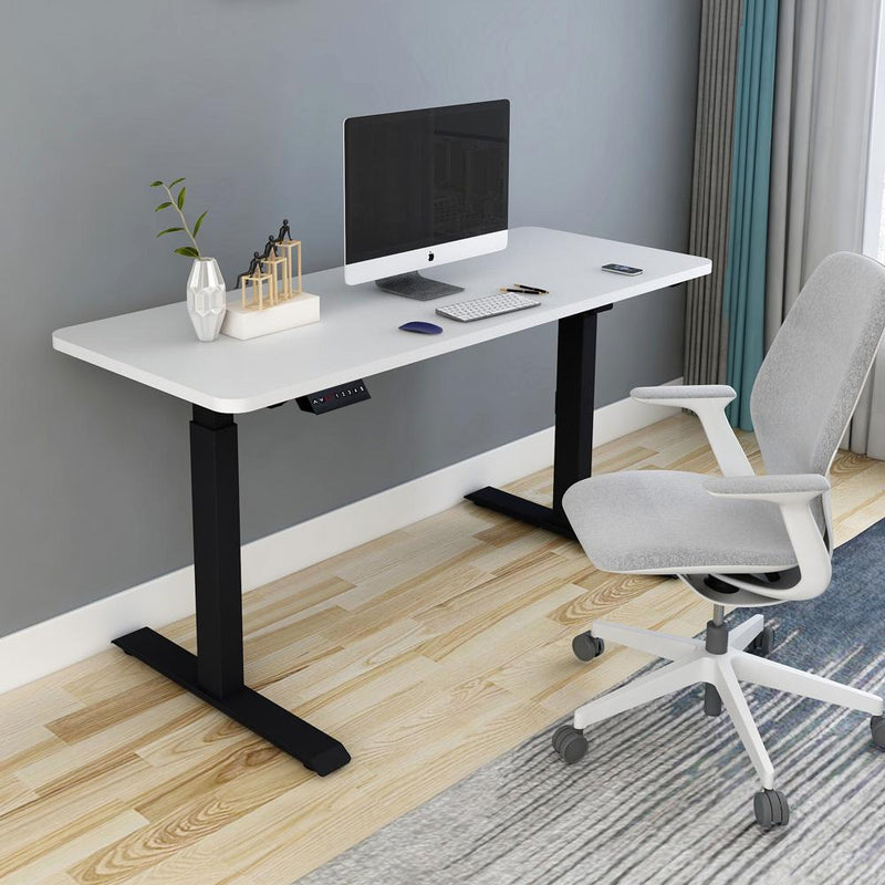 140cm Standing Desk Height Adjustable Sit Black Stand Motorised Dual Motors Frame Birch  Top