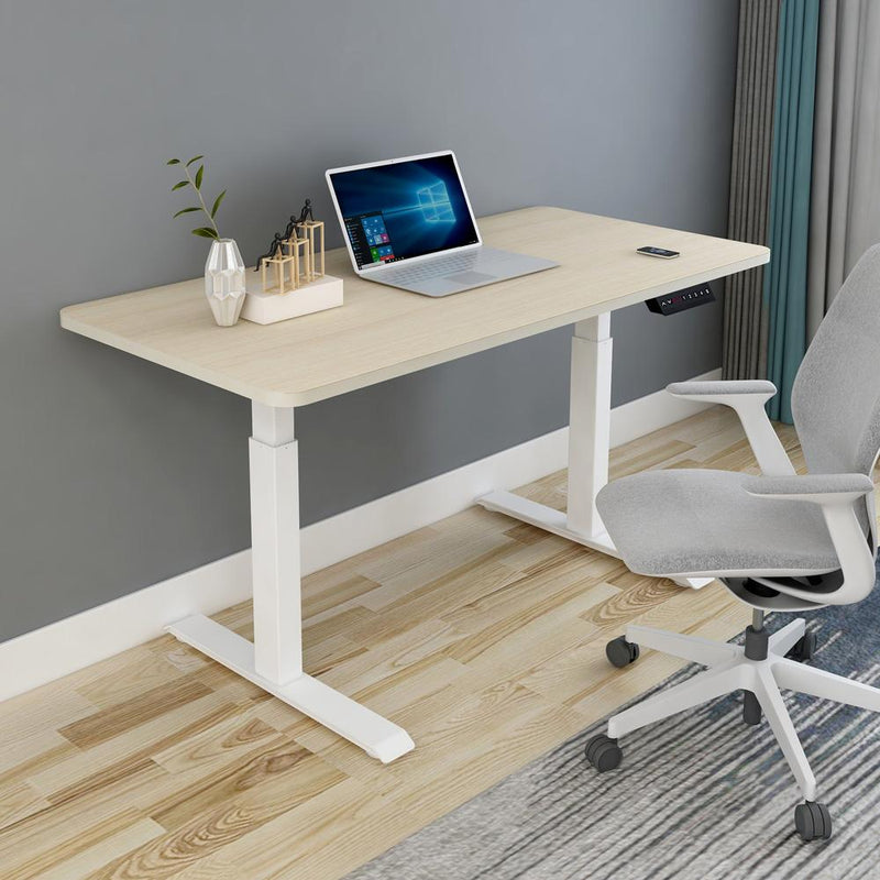 160cm Standing Desk Height Adjustable Sit Stand Motorised Grey Dual Motors Frame White Top
