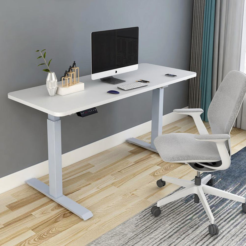 140cm Standing Desk Height Adjustable Sit Stand Motorised White Dual Motors Frame Black Top