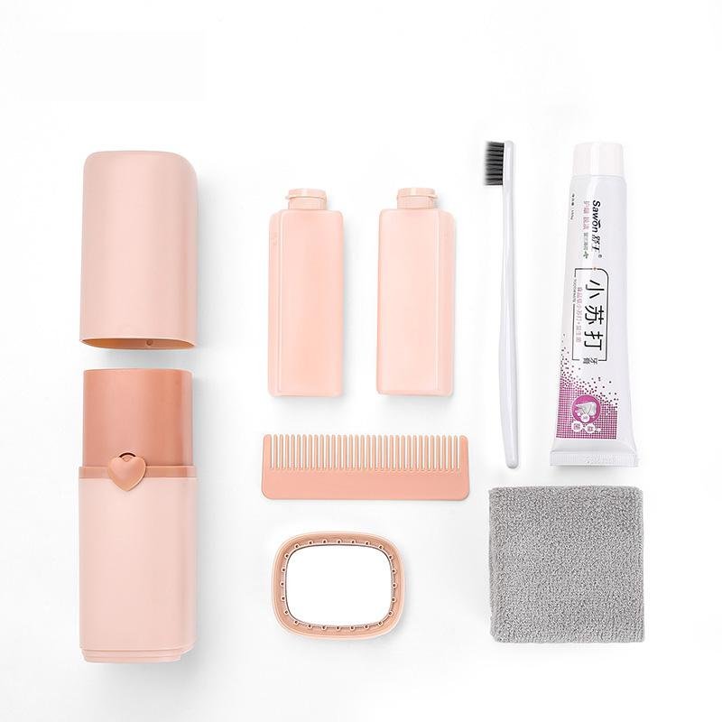 Portable Toothbrush Holder Tooth Mug Toothpaste Cup Bath Travel Box Accessories Set Pink