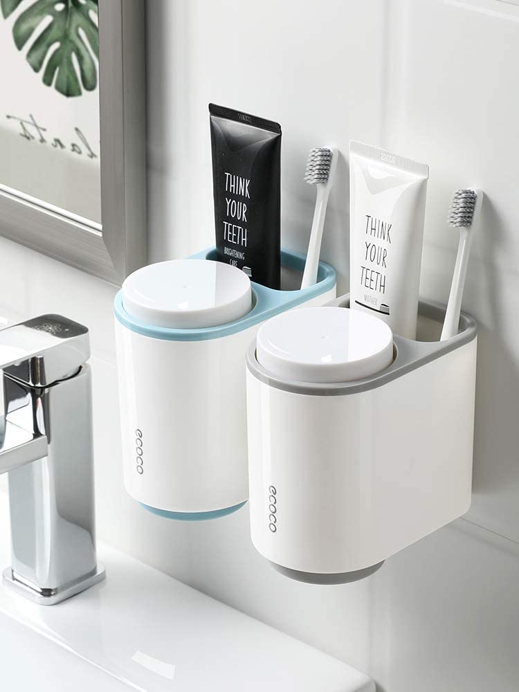 Ecoco Toothbrush Holder Multifunctional Wall-Mounted Magnetic Bathroom Grey