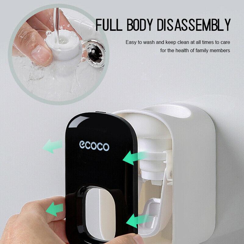 Ecoco Wall mount auto ands Free Toothpaste Dispenser Automatic Toothpaste Squeezer Bathroom Toothpaste Holder Black