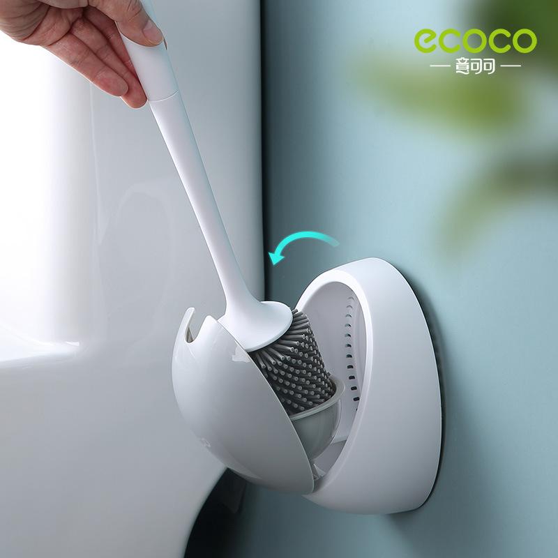 Ecoco Silicone Water Drop Toilet Brush Holder Set Wall-Mounted Cleaning Brush Tool Black