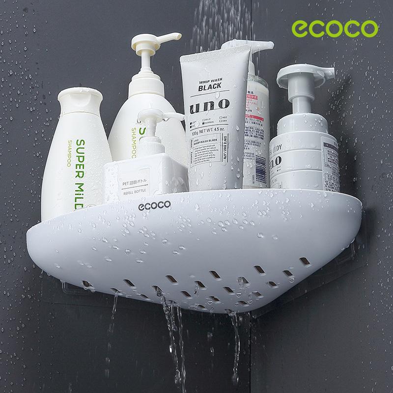 Ecoco Bathroom Corner Shower Shelf Corner Shower Caddy Shower Storage Organizer Wall Mounted for Bathroom, Kitchen, Toilet Grey
