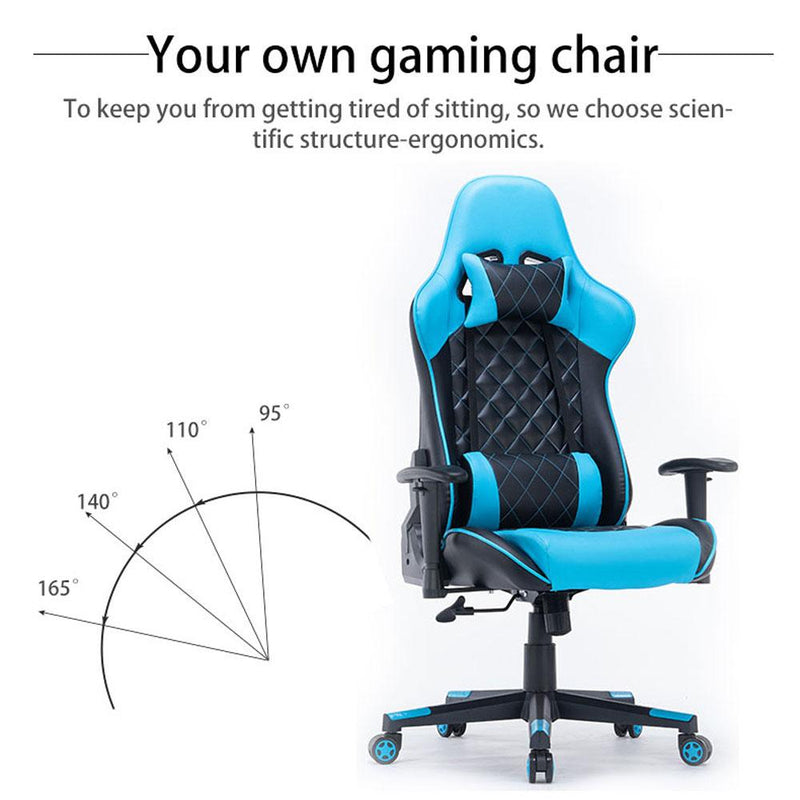 Gaming Chair Ergonomic Racing chair 165° Reclining Gaming Seat 3D Armrest Footrest Blue Black