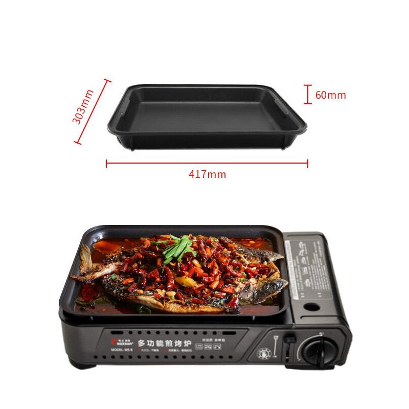 Portable Gas Burner Stove with Inset Non Stick Cooking Pan Cooker Butane Camping 60mm Deep Pan