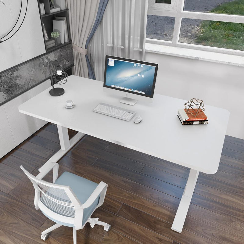 140cm Standing Desk Height Adjustable Sit Stand Motorised White Single Motor Frame Maple Top