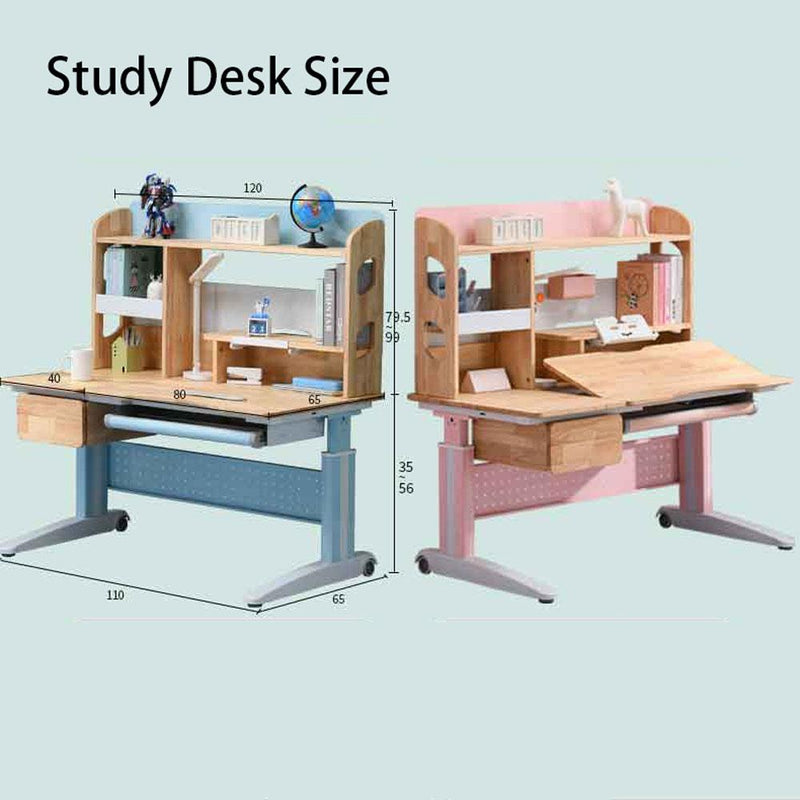 Solid Rubber Wood Height Adjustable Children Kids Ergonomic Pink Study Desk Only 120cm AU