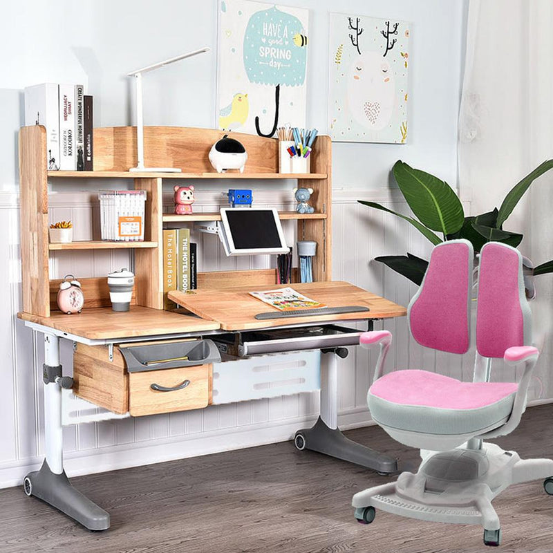 Solid Rubber Wood Height Adjustable Children Kids Ergonomic Study Desk Chair Set Blue Chair 120cm AU