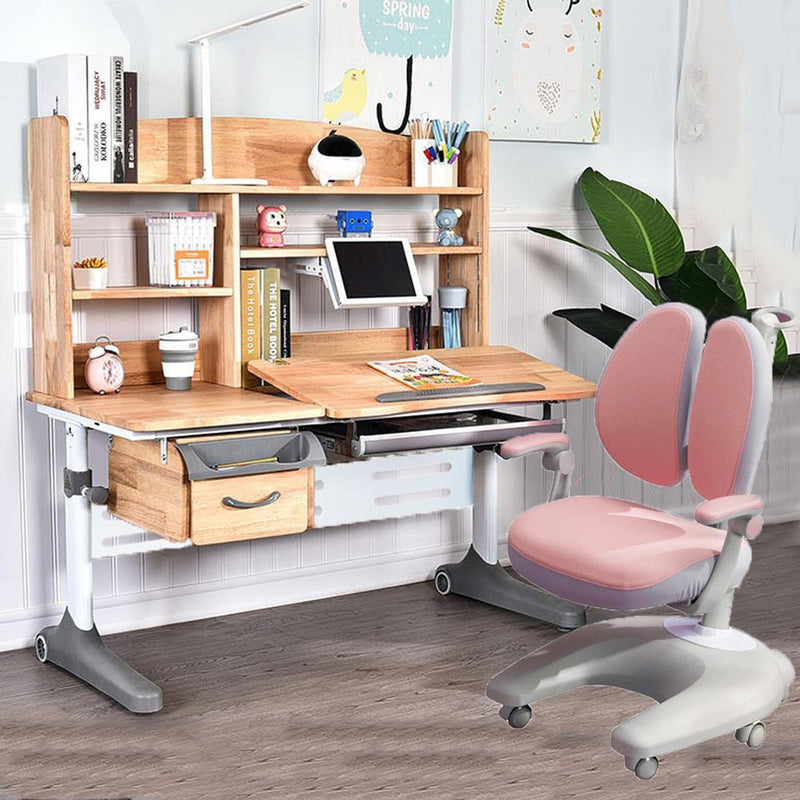 Solid Rubber Wood Height Adjustable Children Kids Ergonomic Study Desk Chair Set Pink Chair 120cm AU