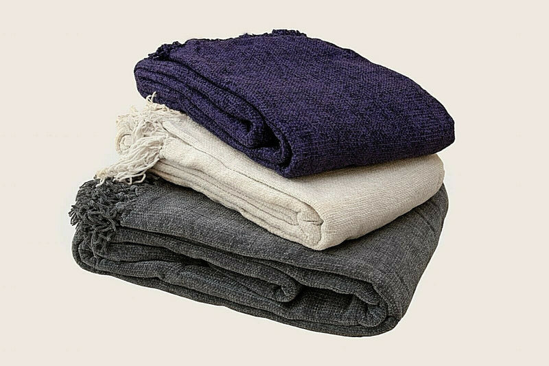 Acrylic Chenille Tassel Knitted Blanket Bed Sofa Throw Rug 150 x 200 cm (White)