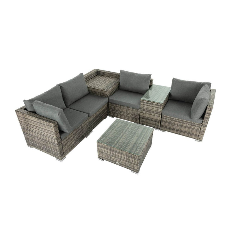 7PC Outdoor Wicker Lounge with Storage Corner (Grey)