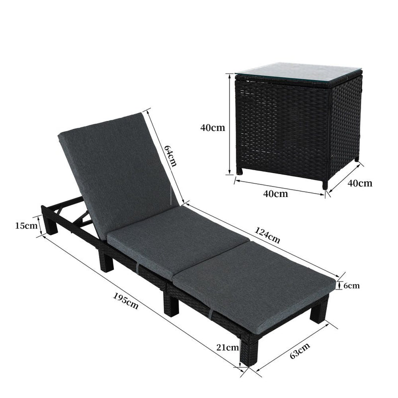 Black Rattan Sunlounge Set with Joining Coffee Table