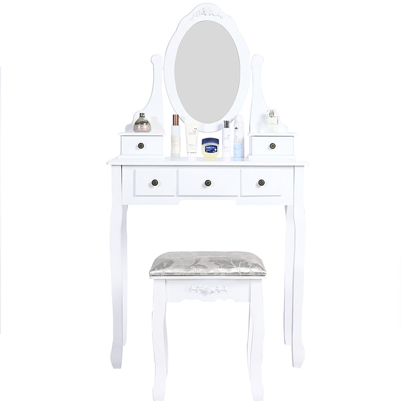 Carved Dressing Vanity Table Set with Mirror&
