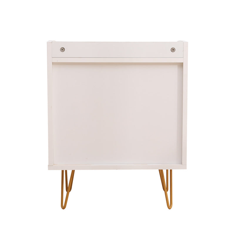 Winston 3-Drawer Nightstand Bedside Table with Gold Steel Legs Tray Top White