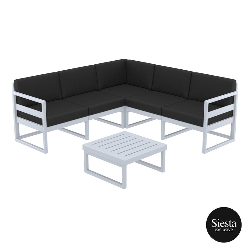 Mykonos Lounge Corner Set - Silver Grey with Black Cushions