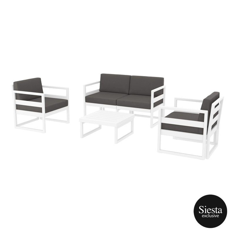 Mykonos Lounge Set - White with Dark Grey Cushions