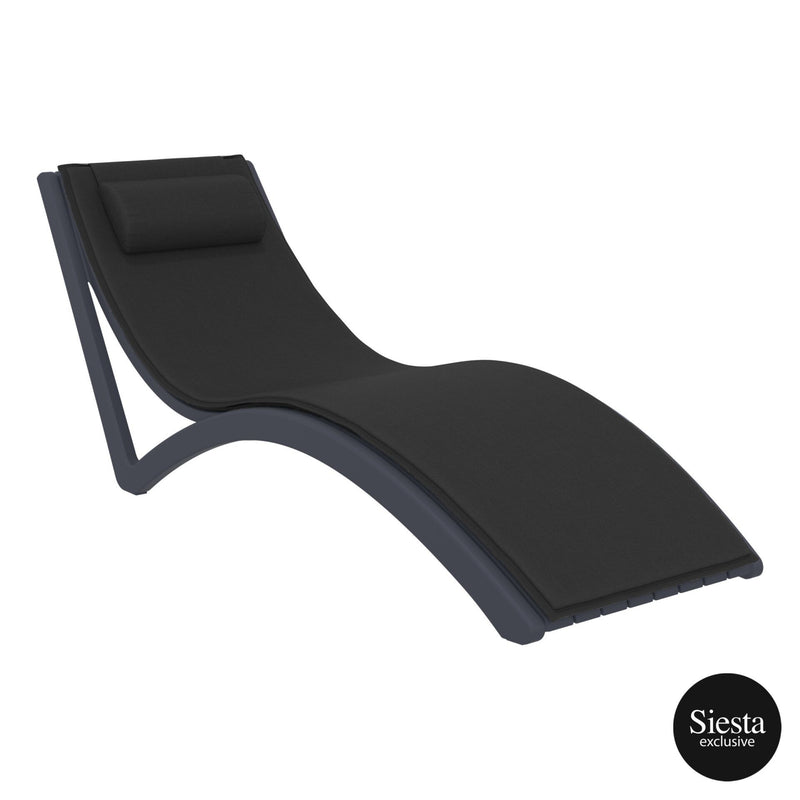 Slim Sunlounger - Anthracite with Black Cushion and Pillow
