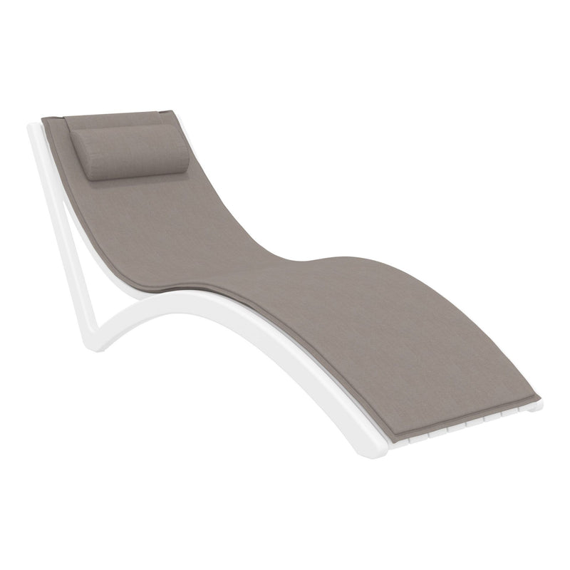 Slim Sunlounger - White with Light Brown Cushion and Pillow
