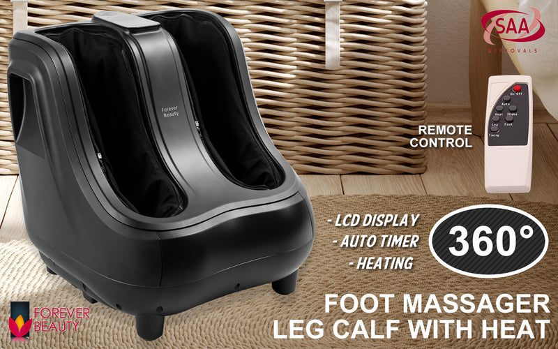 Forever Beauty Black Foot Massager Shiatsu Leg Calf Kneading Heat Remote Carry