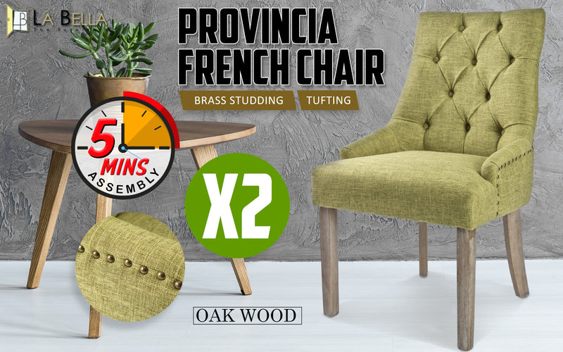 La Bella 2 Set Green French Provincial Dining Chair Amour Oak Leg