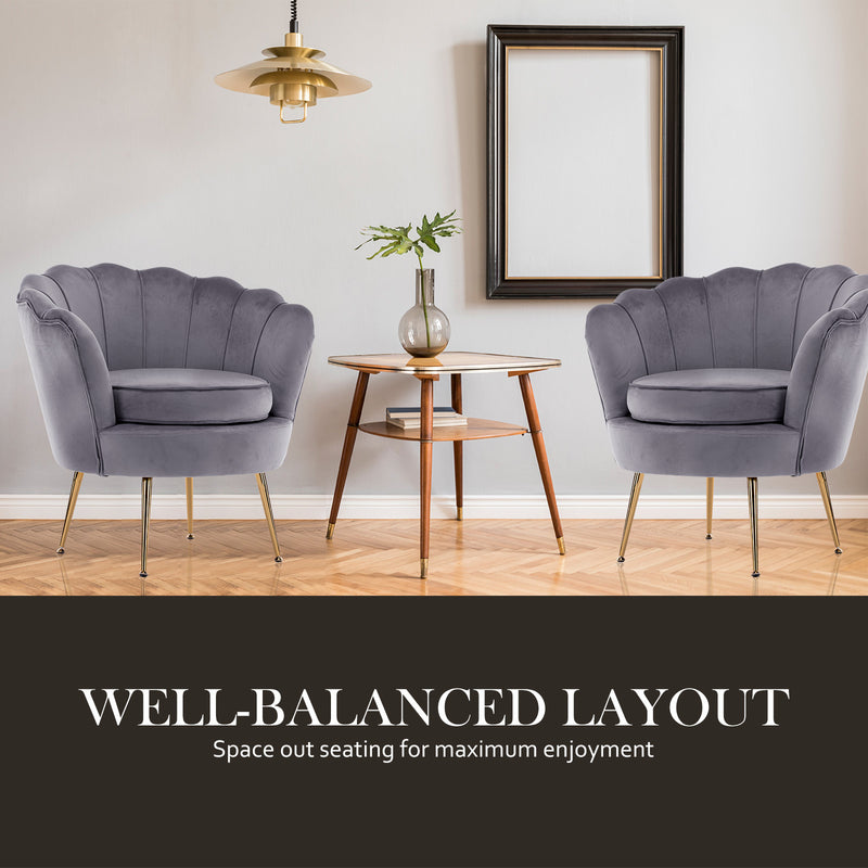 La Bella Shell Scallop Grey Armchair Lounge Chair Accent Velvet