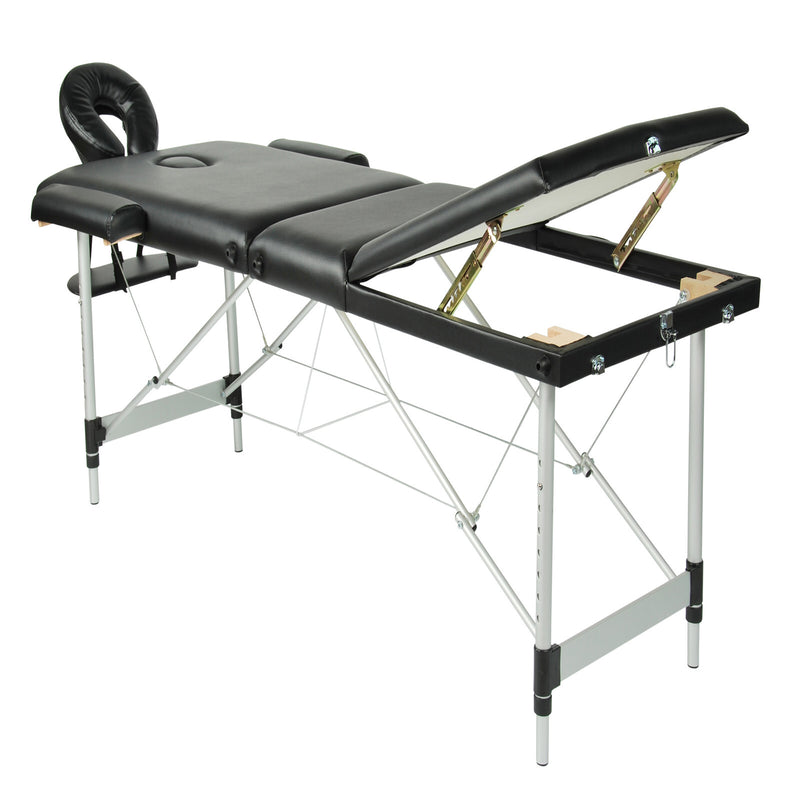 YES4HOMES Black 3 Fold Portable Aluminium Massage Table Massage Bed Beauty Therapy