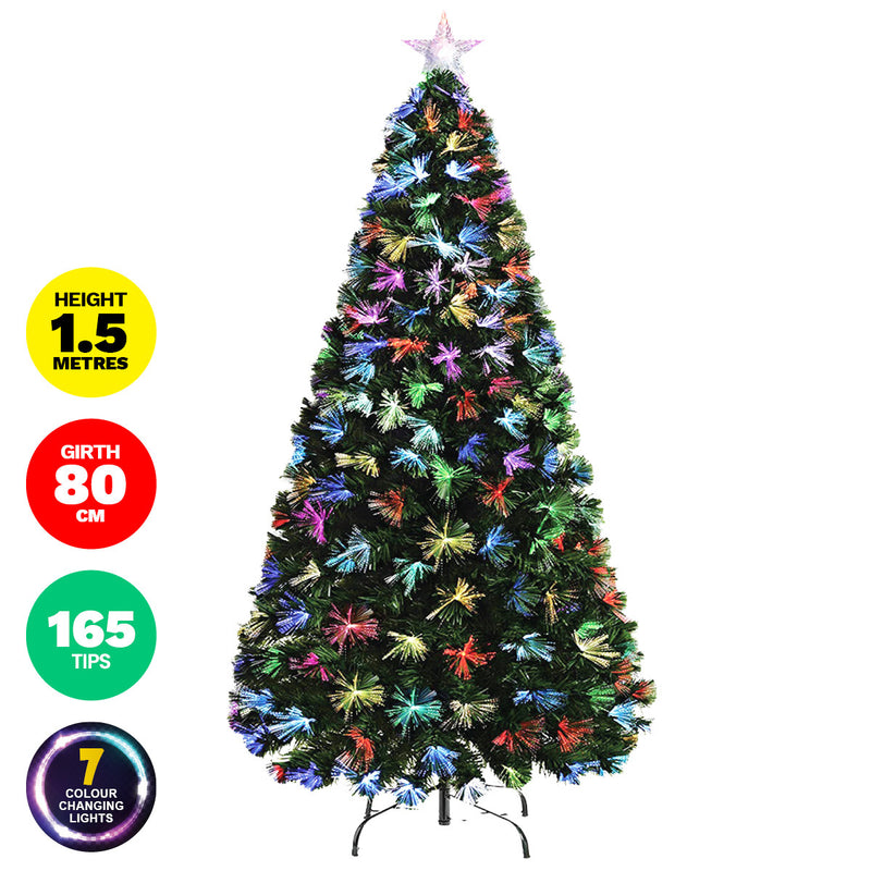 Christmas By Sas 1.5m Fibre Optic Christmas Tree 165 Tips Multicolour Lights & Star